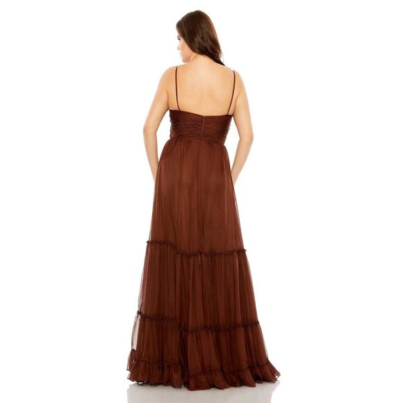 MAC DUGGAL Size 16 Brown Tiered V-Neckline Ruched Formal Prom Gown Dress New - Picture 2 of 9